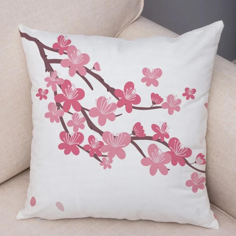 Office Living Room Home Pillowcase Pink Peach Blossom Pattern Pillowcase Car Ornaments
