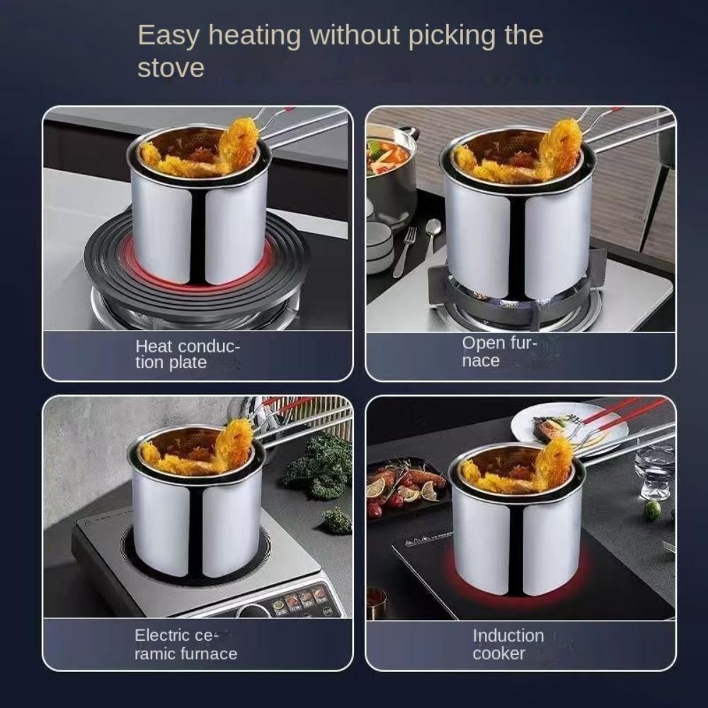 With Lid Deep Fryer with Strainer Stainless Steel Milk Warmer Pot Tempura Fryer Pan Kitchen