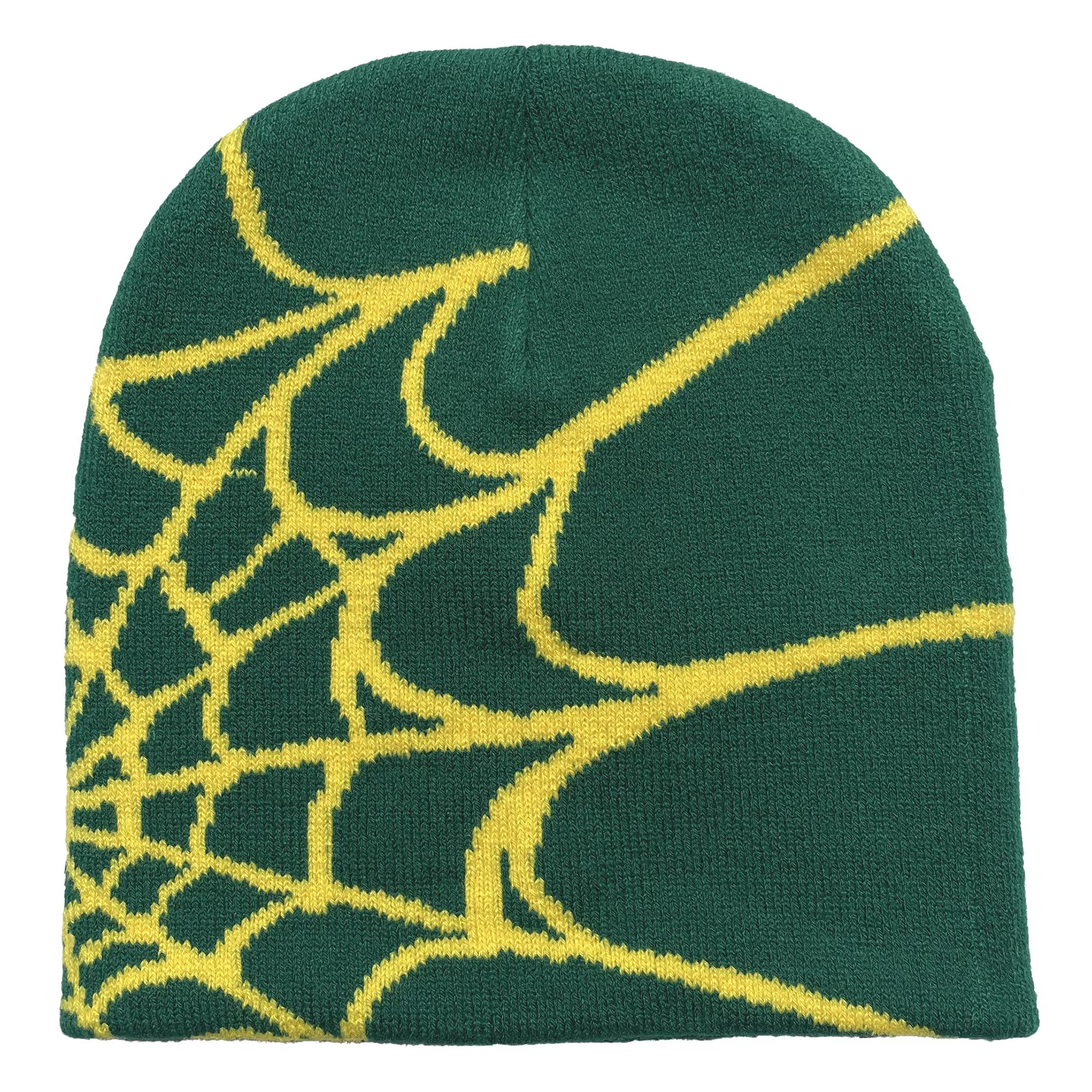 Gotische Stijl Spinnenpatroon Gebreide Muts, Dames Winter Warme Muts, Heren Casual Muts, Buiten Gebreide Muts yellow