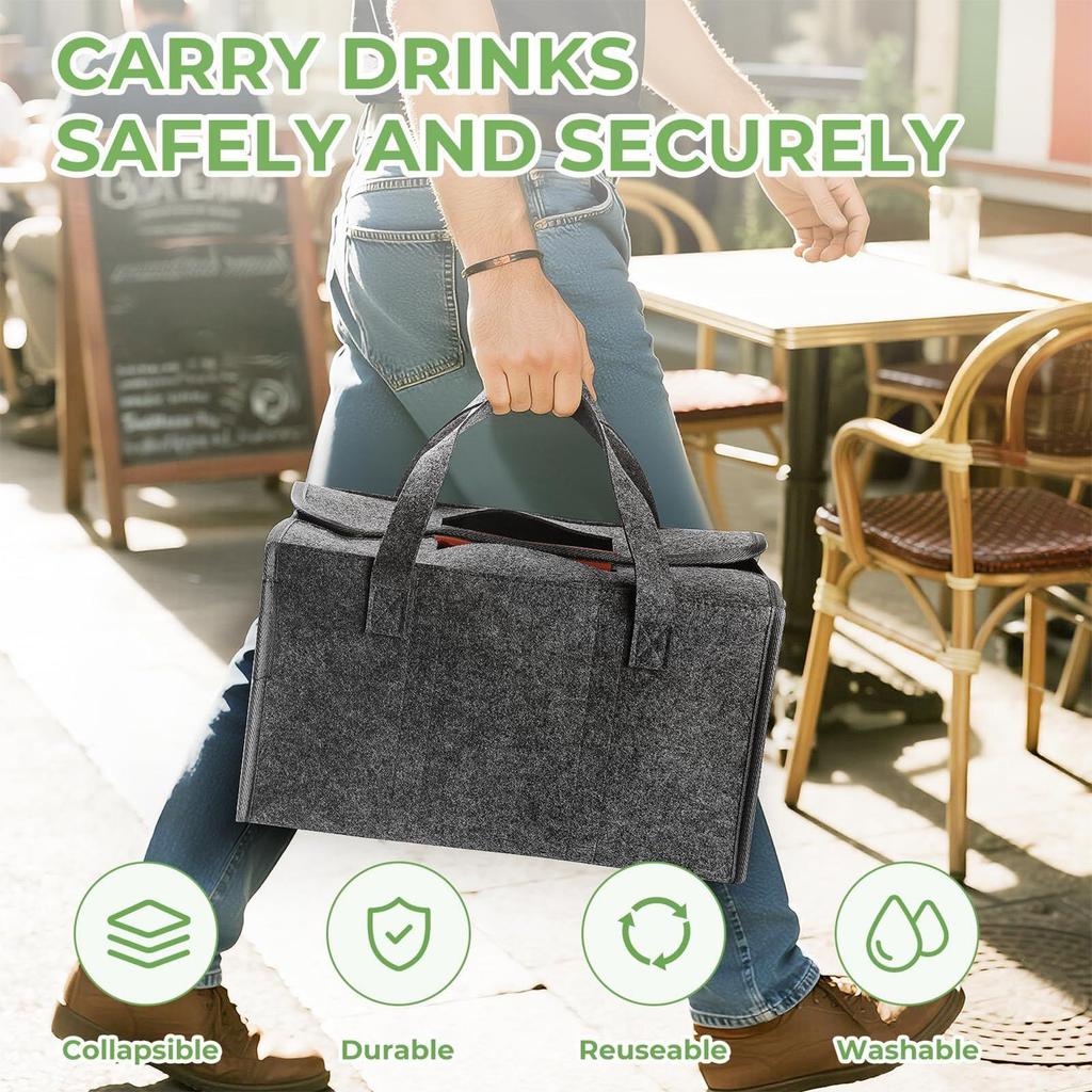 Drink Carrier With Handle 6-Cup Reusable Coffee Carry Bag Foldable Car Drink Holder for Travel Road Trip Camping Outing Picnic