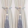 Bohemian Curtain Tiebacks Handwoven Rope with Tassels & Wood Beads Decorative Window Holdbacks for Living Room Bedroom Home Decor