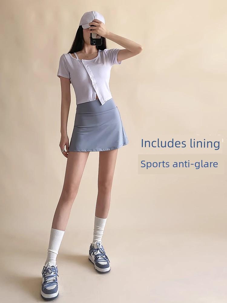 Lulu Vuru Breathable Tummy Control Tennis Skirt Anti-Exposure Sports Shorts Women's Running Skirt Pants Badminton Half Skirt