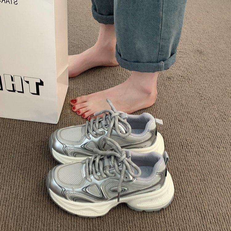 Daddy Shoes Women's Summer 2025 New Thin Versatile Thick-soled Breathable Mesh Shoes Lightweight Casual Sports Shoes