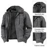  Men Sweatshirt Coat with Hooded Long Sleeve Multiple Pockets Zipper Placket Thickened Plush Lining Jacket Coat