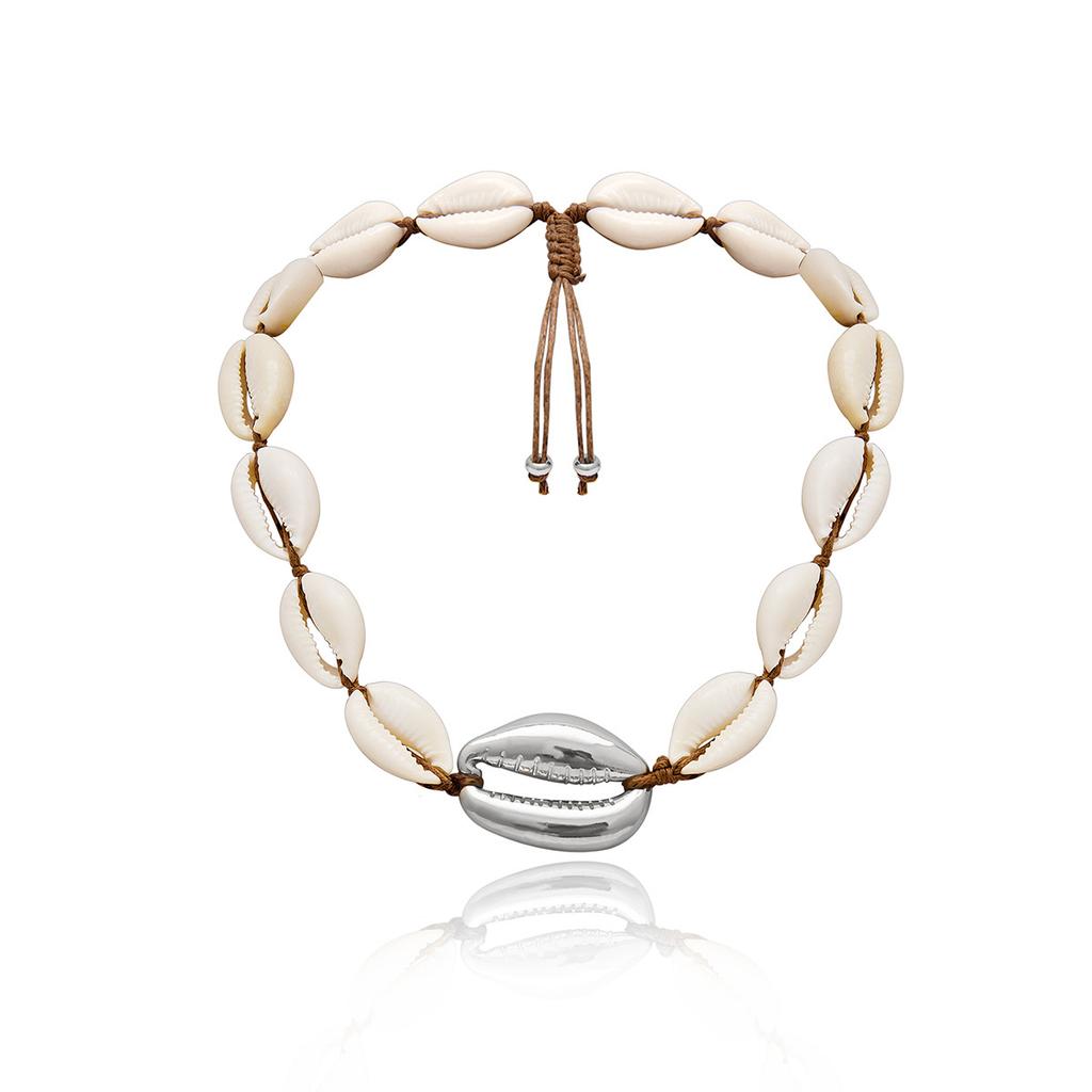 Collana Tessuta Geometrica Semplice Regolabile per Donna, Collana Bohémien Creativa Fatta a Mano con Conchiglie per Donna