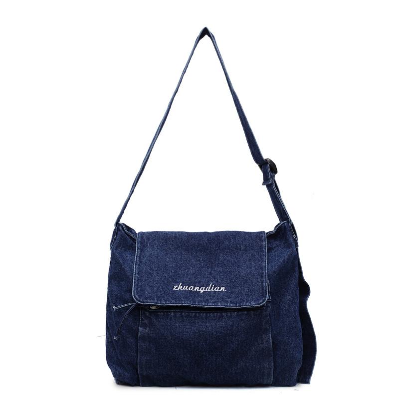 Crossbody bag women's vertical denim bag student literary versatile flip flat shoulder bag