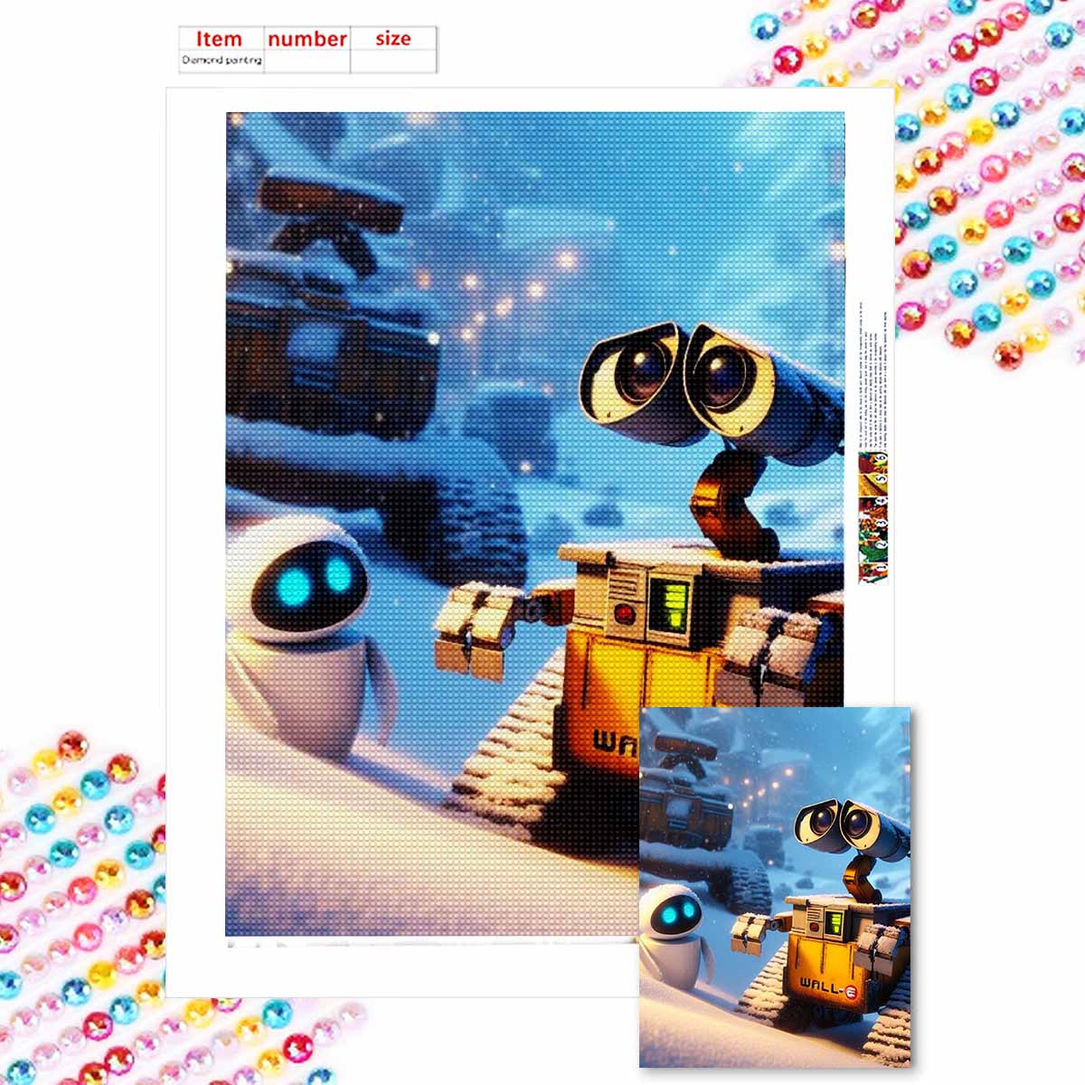

Полная круглая алмазная живопись Wall-e и его друзья Искусство Стразы Картина Мозаика DIY 5D Вышивка крестом Домашнее украшение Round 20x30cm