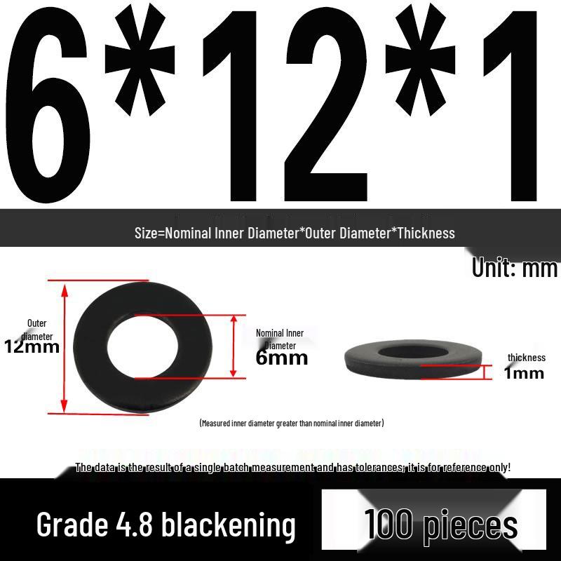 High-Strength Black Flat Washer - Grades 4.8 & 12.9, Sizes M3 To M24