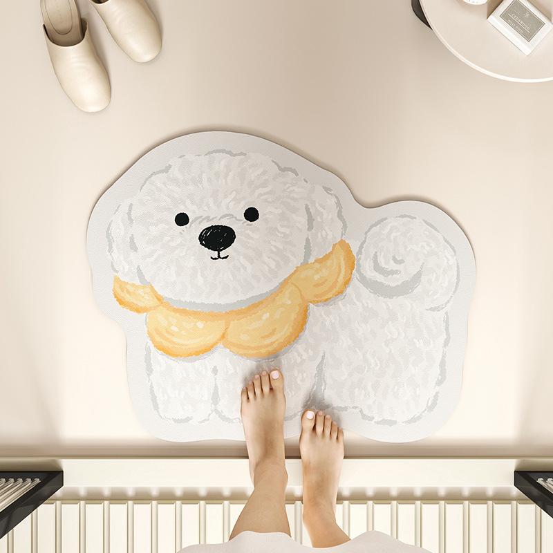 Ya Silaoyu Clay Cartoon Dog Bathroom Mat - Water Absorbing, Slip-Resistant, Quick-Drying Floor Mat, Home Decorative Carpet