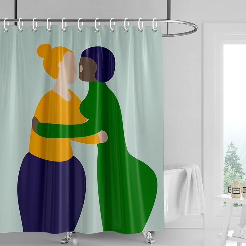 

Waterproof Nordic Abstract Art Shower Curtain Bathroom Partition Curtain Modern Bathroom Decoration Morandi Color Series W60H190(CM)-1 Pcs