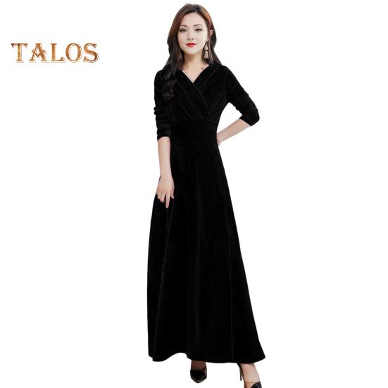 

Бархатное макси-платье для женщин с V-образным вырезом, длинное платье до щиколотки, однотонное вечернее платье А-силуэта для свадебной коктейльной вечеринки XL чёрный