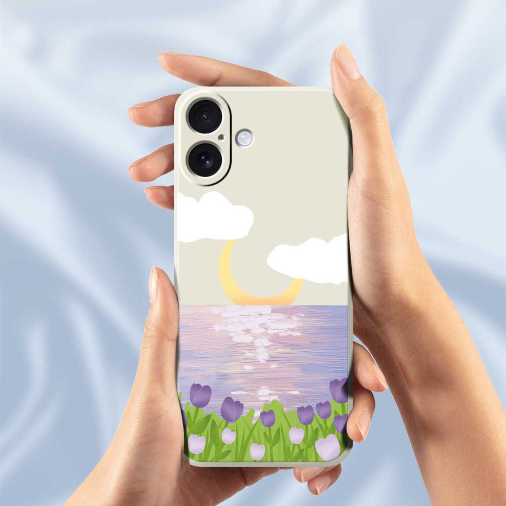 For iPhone 17 Case Flowers and Sea Pattern Printing Straight Edge TPU Phone Back Cover