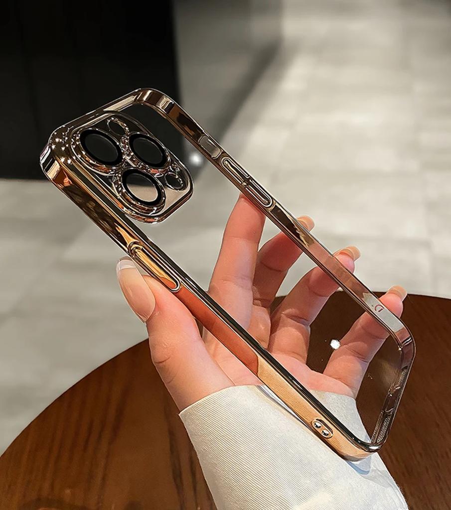 Luxury Plating Clear Silicone Phone Case For iPhone 15 14 13 12 11 Pro Max Lens Protection Case Back Cover