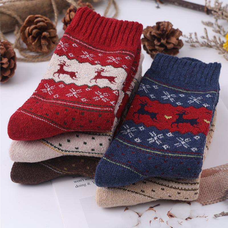 5 Pairs Autumn And Winter Thickened Diamond Curry Mid-Calf Socks Warm Women's Socks Stacked Socks Wholesale Wool Socks Diamond Retro Terry Socks