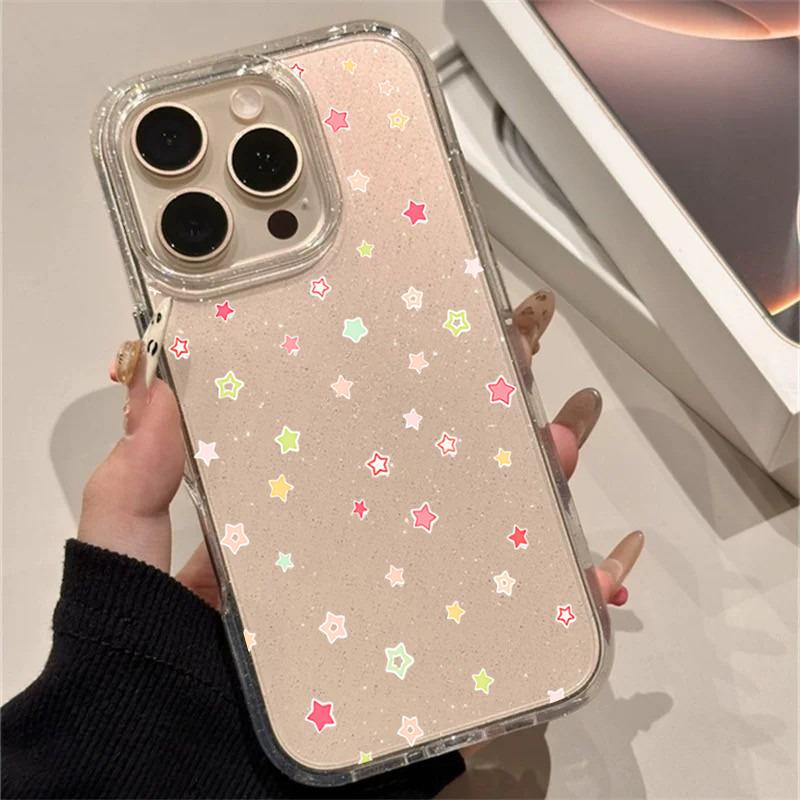 Colorful Macaron Star Transparent Soft Case For iPhone 17 Cases iPhone 16 Pro Max 15 14 Plus 13 12 11 XS X XR 7 8 Glitter Cover