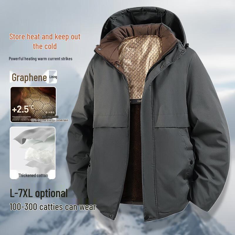 Jachetă de iarnă călduroasă cu glugă pentru bărbați, cu umplutură și încălzire cu grafen