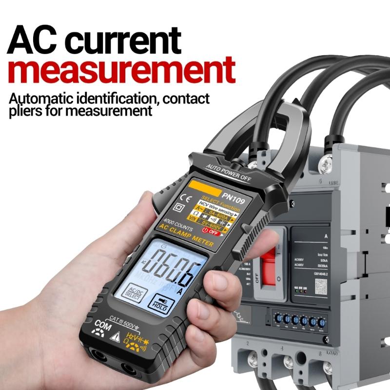 PN109 Clamp Meter Voltage Current Tester 4000 Counts Backlit Multimeter for Resistance Diode NCV Testing