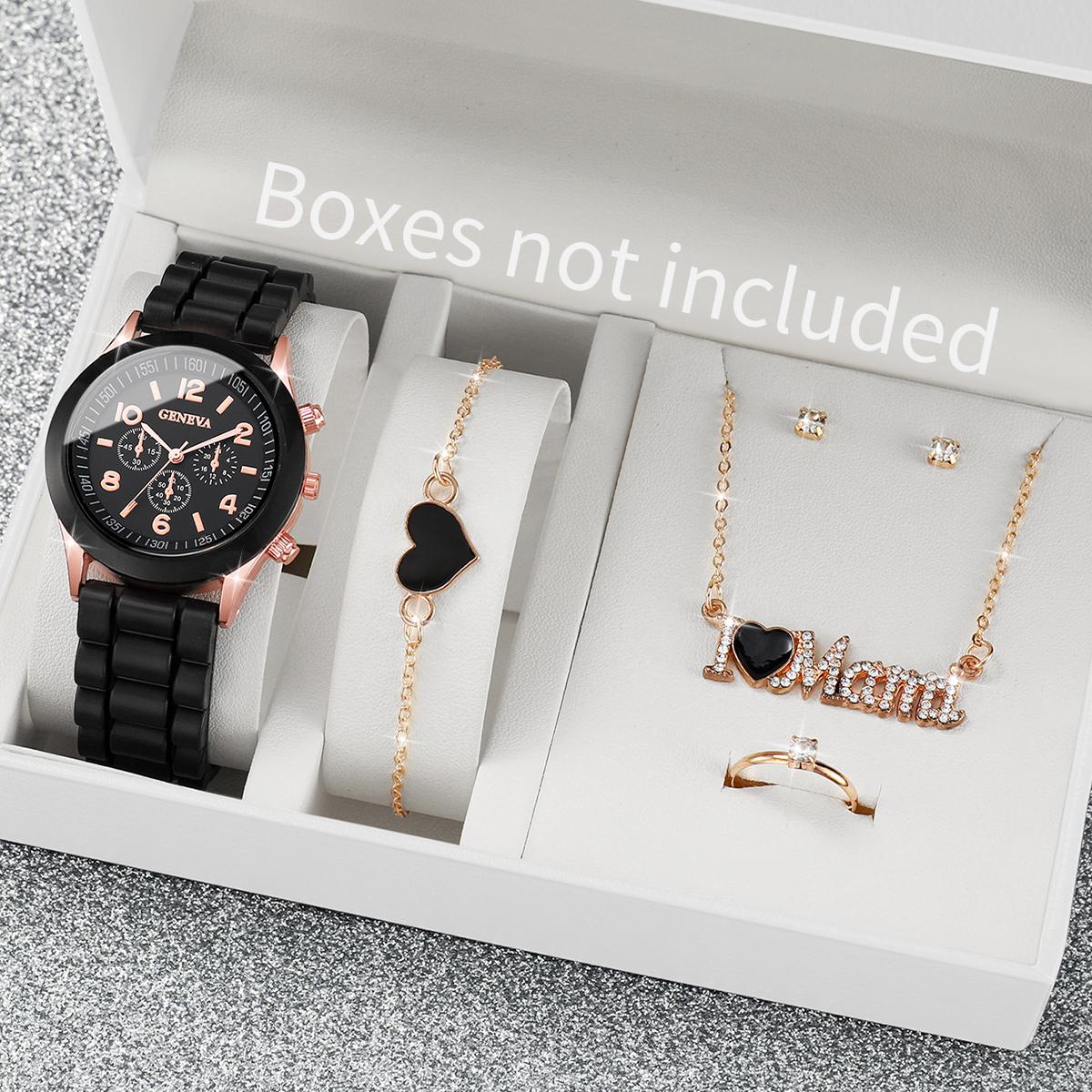 

Женские модные кварцевые часы с силиконовым ремешком и набором украшений «Я люблю маму»