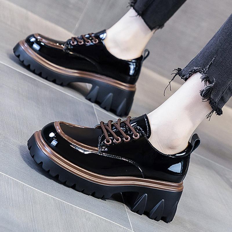 Women's Fashion Artificial Leather Loafers Thick Soles Thick Heel Leather Shoes Women's Spring and Autumn Fashion Commute Shoes