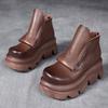 Fashion GKTINOO Handmade Wedges Boots Platform Women Genuine Leather Short Boots Round Toe Height Increasing Thick Sole Ladies Shoes