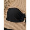 Black Bandeau Three Piece Bikini Set with Gold Decor Sheer Mesh Skirt Cover Up
