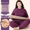 Women's Plus Size Fleece-Lined Lambswool Dralon Crew Neck Warm Underwear Set for Winter Cold Protection