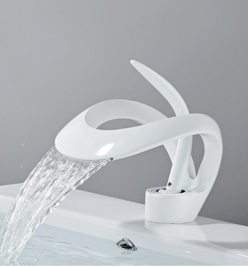 

Смеситель для ванной Tuqiu, черный смеситель для раковины, латунный, креативный, серый, смеситель для раковины, горячий и холодный, белый, водопадный смеситель для раковины