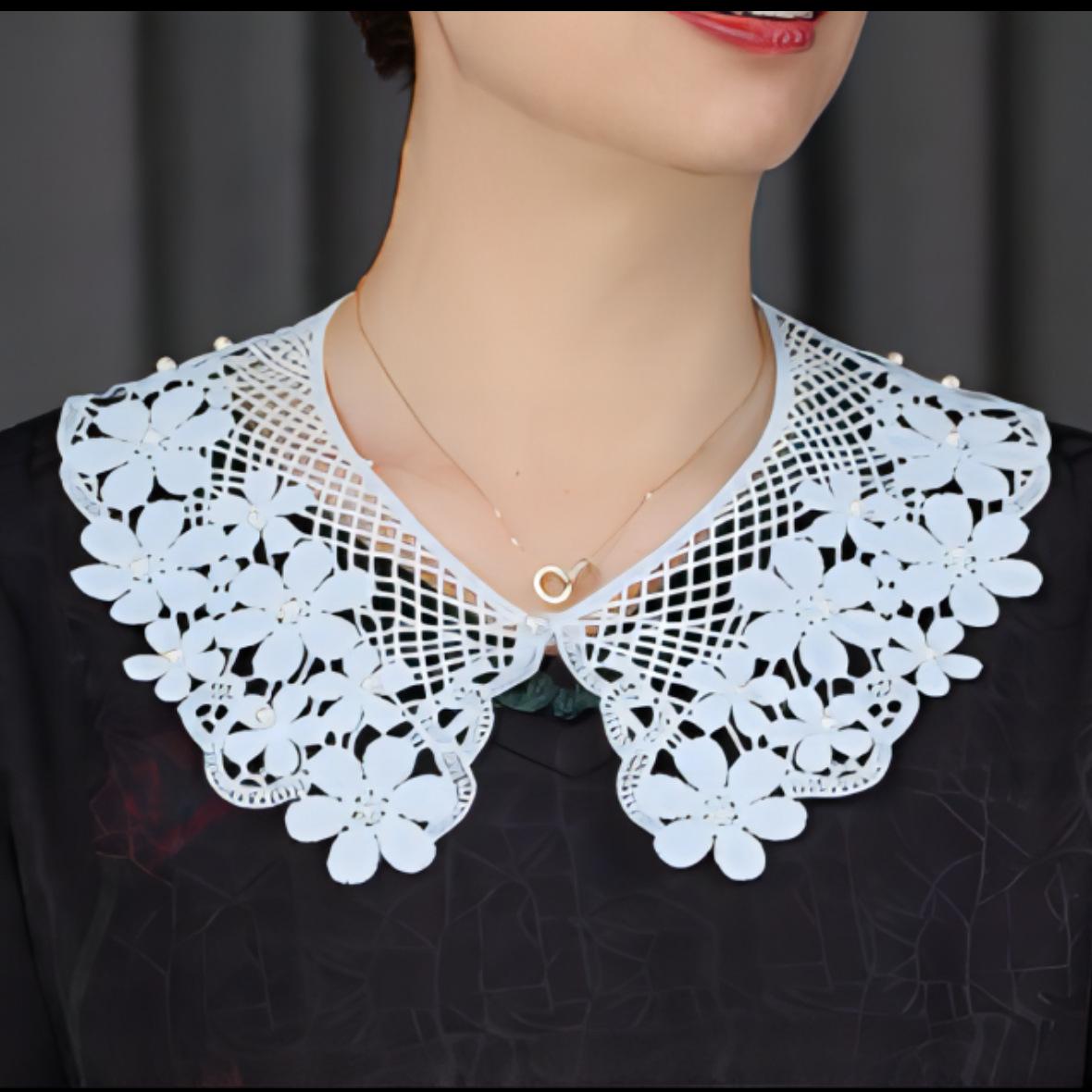 

Кружевная жемчужная цветочная ажурная вязаная шаль универсальная с юбкой рубашка ложный воротник омолаживающий кукольный воротник синий