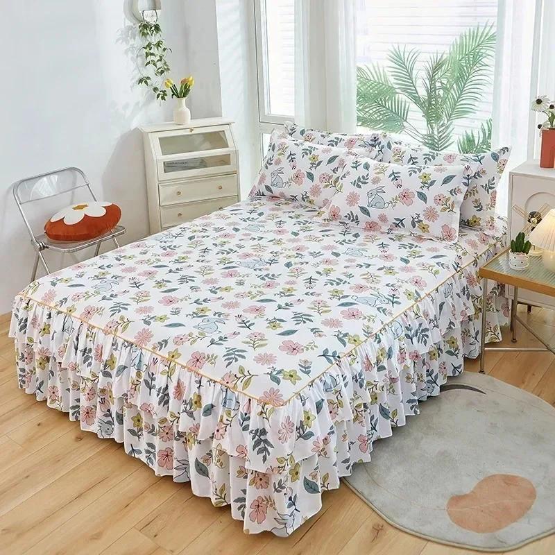1PC Plus Size Broken Flowers Style Bed Cover Lace Korean Version of The Bed Skirt Single and Double (No Pillowcase)