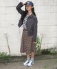 RONRON Check Flare Banding Midi Skirt Brown