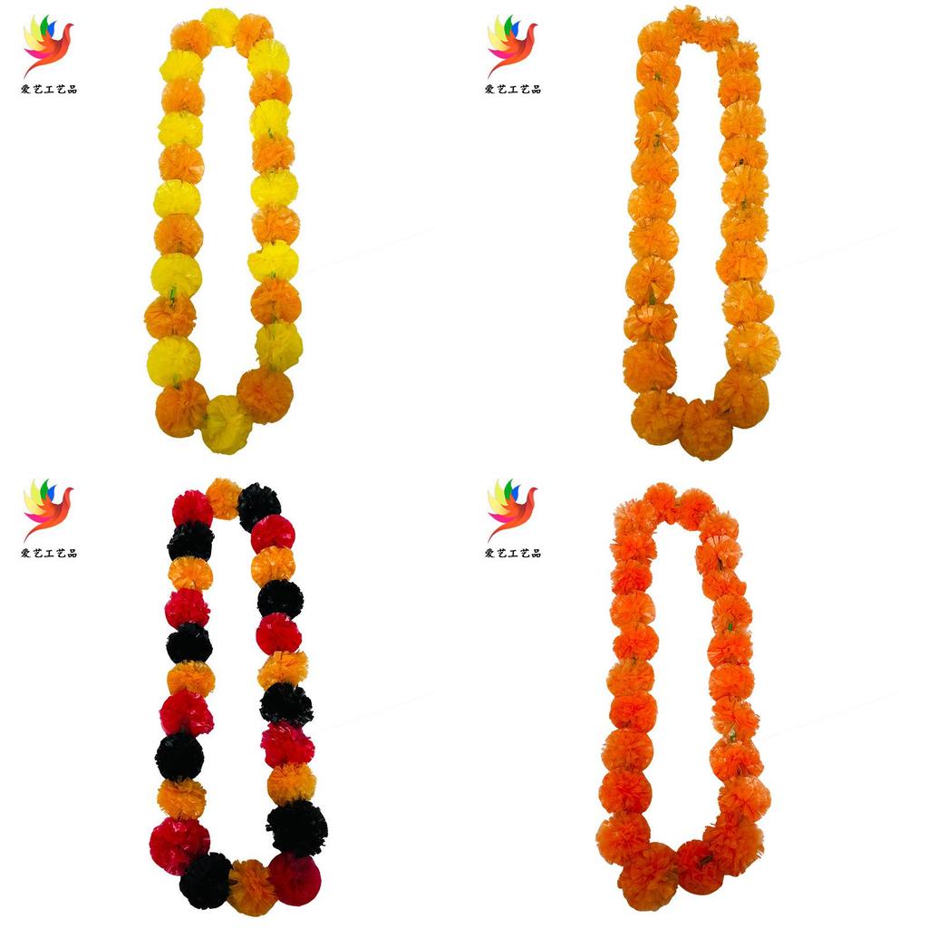 Dia De Los Muertos Decoracion Multicolor Marigold Garland With Plastic Decor For Party Venue Decoration