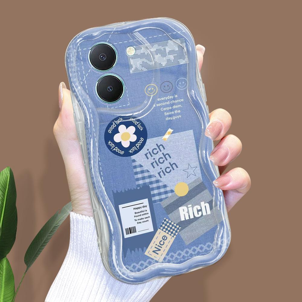 Cute Cartoon Pattern Cream Texture Casing Wavy Edge Soft Silicone Cover Phone Case for Vivo