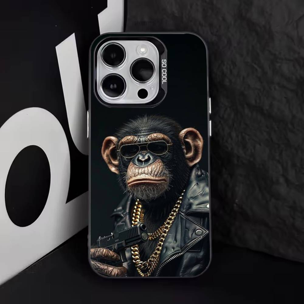 Monkey Gorilla Art Design Phone Case For iPhone 17,16,15,14,13,12,11,Pro,Max,Plus,E,Air,Mini Black Tpu Cover