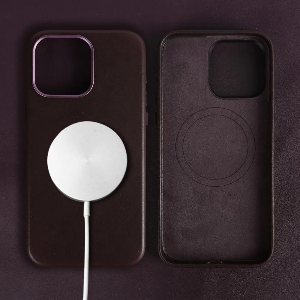 Luxury for Iphone15 Pro Max Magsafe Genuine Leather Cover Magnetic for Funda Iphone14Pro 13pro Full Coverage Carcasa Phone Coque