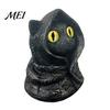 Hand Painted Desk Accessory Mysterious Hooded Black Cat Resin Figurine, Gothic Wizard Statue with Big Eyes, Retro Crackle Texture Art Mini Desktop