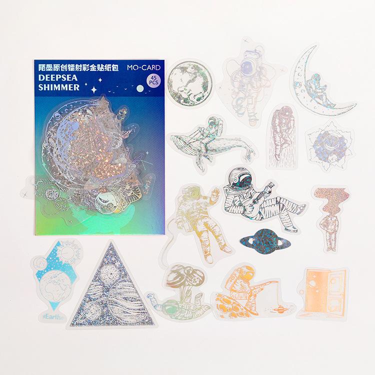 45 Sheets Gold Foil Laser Sticker Pack Sparkling Holographic Effect Self-Adhesive For Journal Scrapbook DIY Craft Decoration
