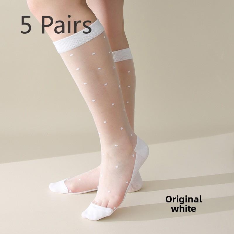 5 par glasstrumpor Barn Långa Sommar Tunna Prickiga Frottéstrumpor Små Prickiga Vadstrumpor