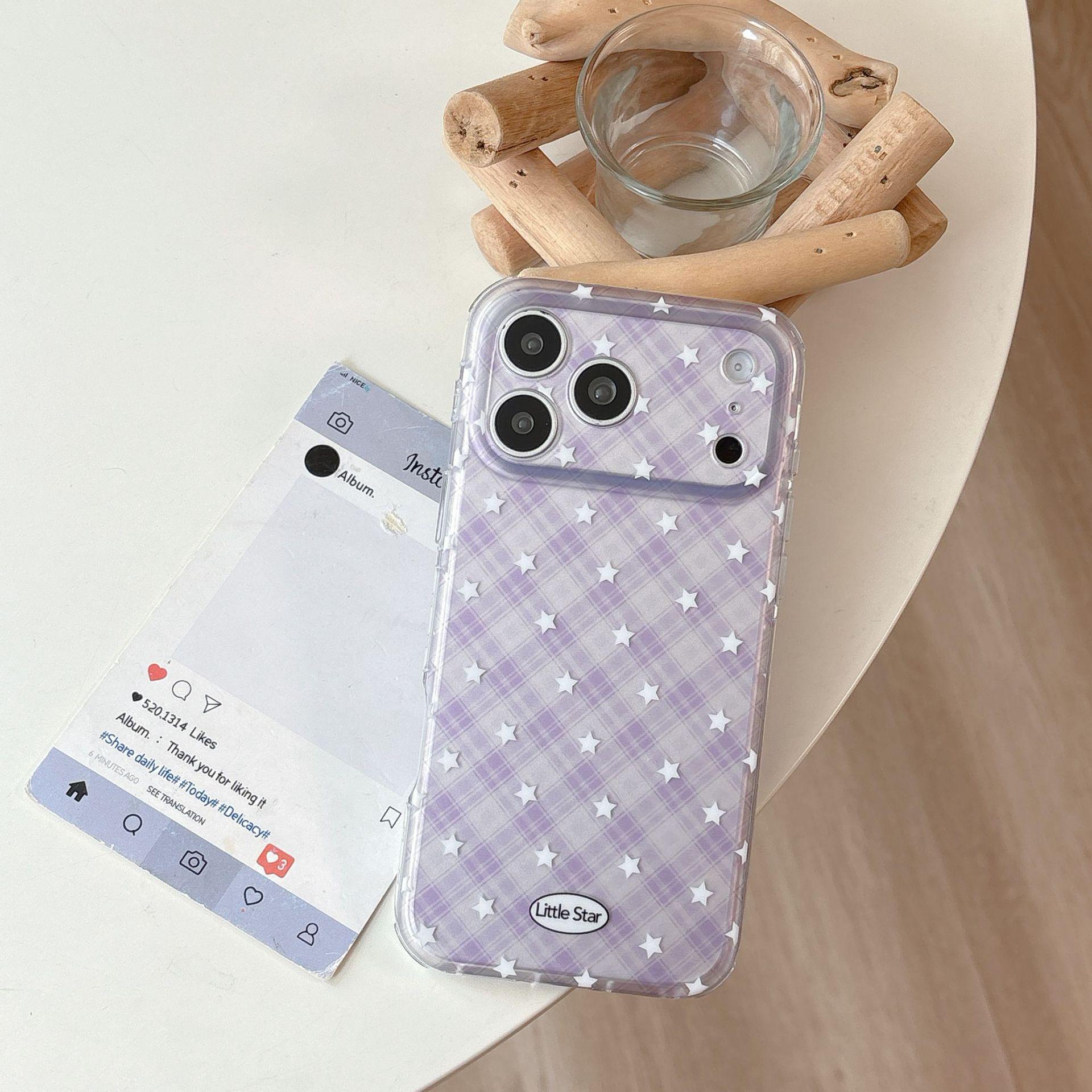 

Simple Korean Style Diamond Grid Star Phone Case for Apple iPhone 17 Pro Max, 16PM, 15, and 14 - Perfect for Couples iPhone 17