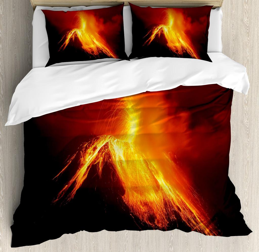 Volcano King Queen Duvet Cover Volcanic Eruption Bedding Set Fire Mountain Comforter Cover Natural Scenery Polyester Quilt Cover