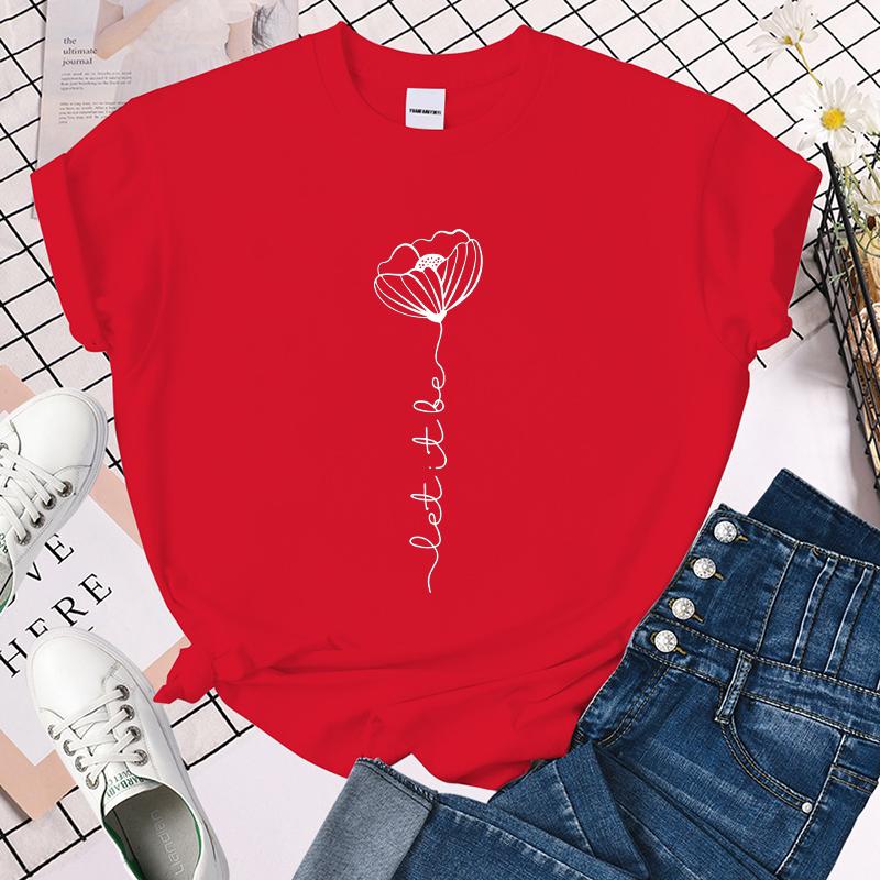 

(Premium T-shirt)Hot Sales Let It Be Flower T Shirts Women Summer Cool Short Sleeves Personality Harajuku T-Shirt S