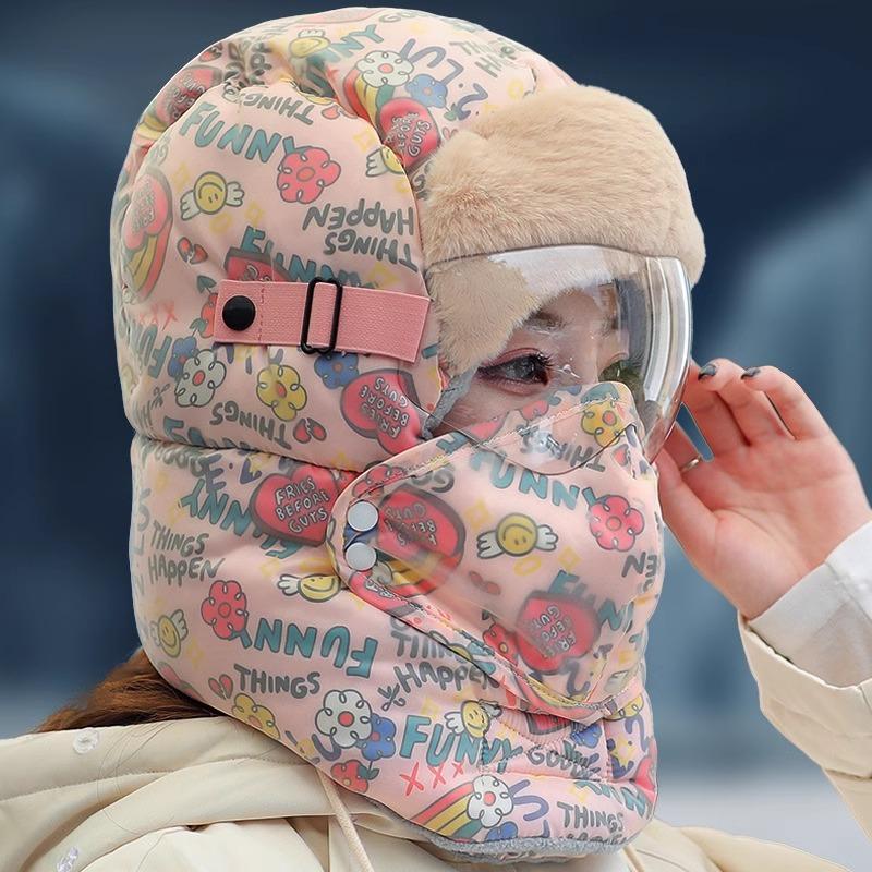 Hiver extérieur hommes et femmes coupe-vent protection des oreilles protection du visage lunettes d'hiver bonnet chaud en coton épais