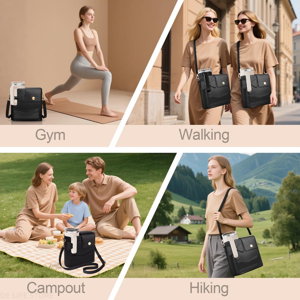 Leather Water Bottle Carrier Bag For Stanley Cup 40 oz Outdoor Tumbler Bag Water Bottle Holder Women Crossbody For Thermo Bottle