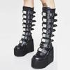 Women's Cosplay Boots Designer Metal Buckle Gothic Thick-sole Platform Booties Punk Style Knight Boots for Women Knee-High Boots