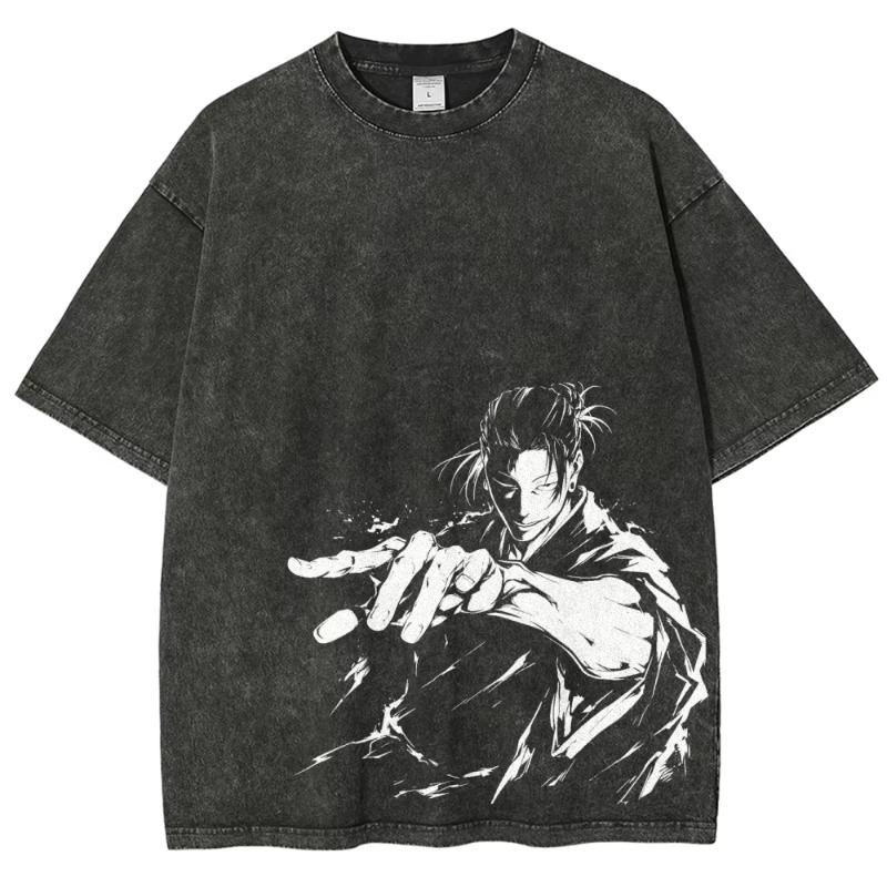 Anime Jujutsu Kaisen Geto Suguru Graphic T-Shirt Men Women Washed Tshirts Manga Vintage Streetwear Harajuku Male Cotton Tops