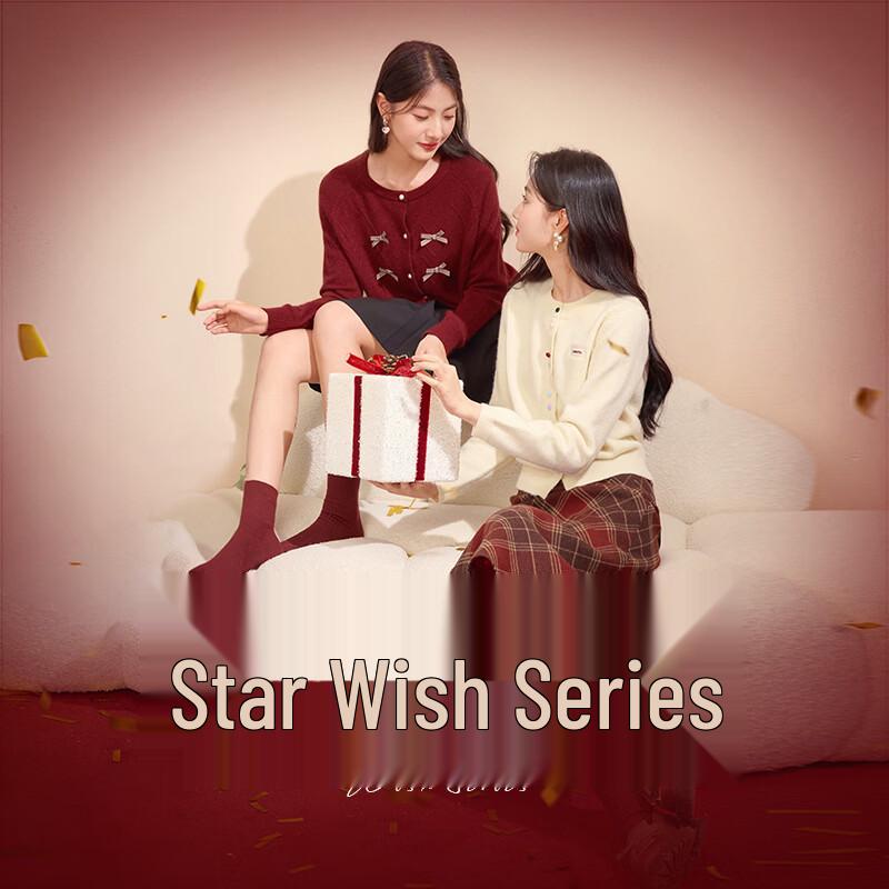 Xiangying Women's Christmas Red Bowknot Knitted Cardigan