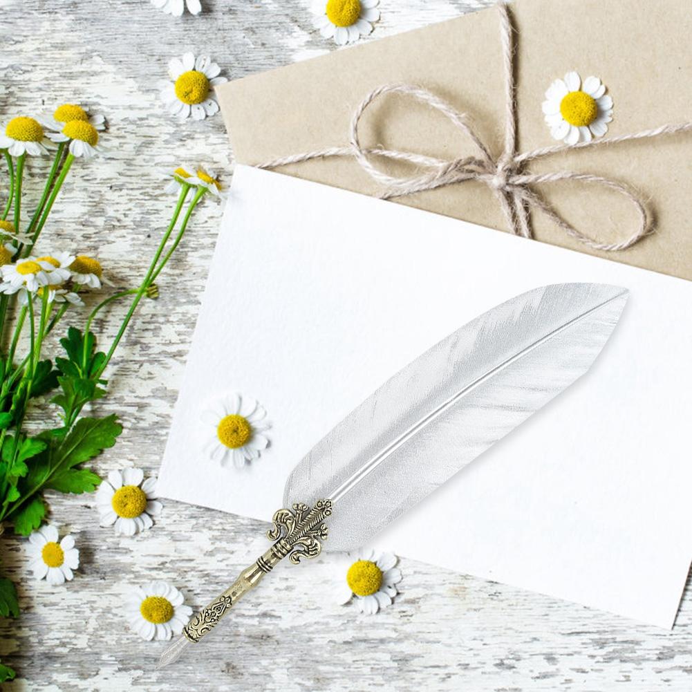 1.0mm Feather Pen Set Distinctive Calligraphy Feather Pen Gift Box Writing Tool for StudentSilver