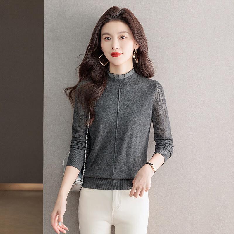 Women's Slim Fit Patchwork Semi-High Neck Knit Top