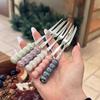 3Pcs Stainless Steel Long Handle Dinner Fork Set Korean Cutlery Four Tine Table Forks for Salad Dessert Fruit Kitchen