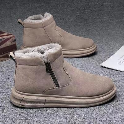 Men Platform Ankel Boots Casual Plush Men Winter Fashion Slip-on Cotton-Padded Shoes Outdoor Antislip Warm Plush Snow Boots