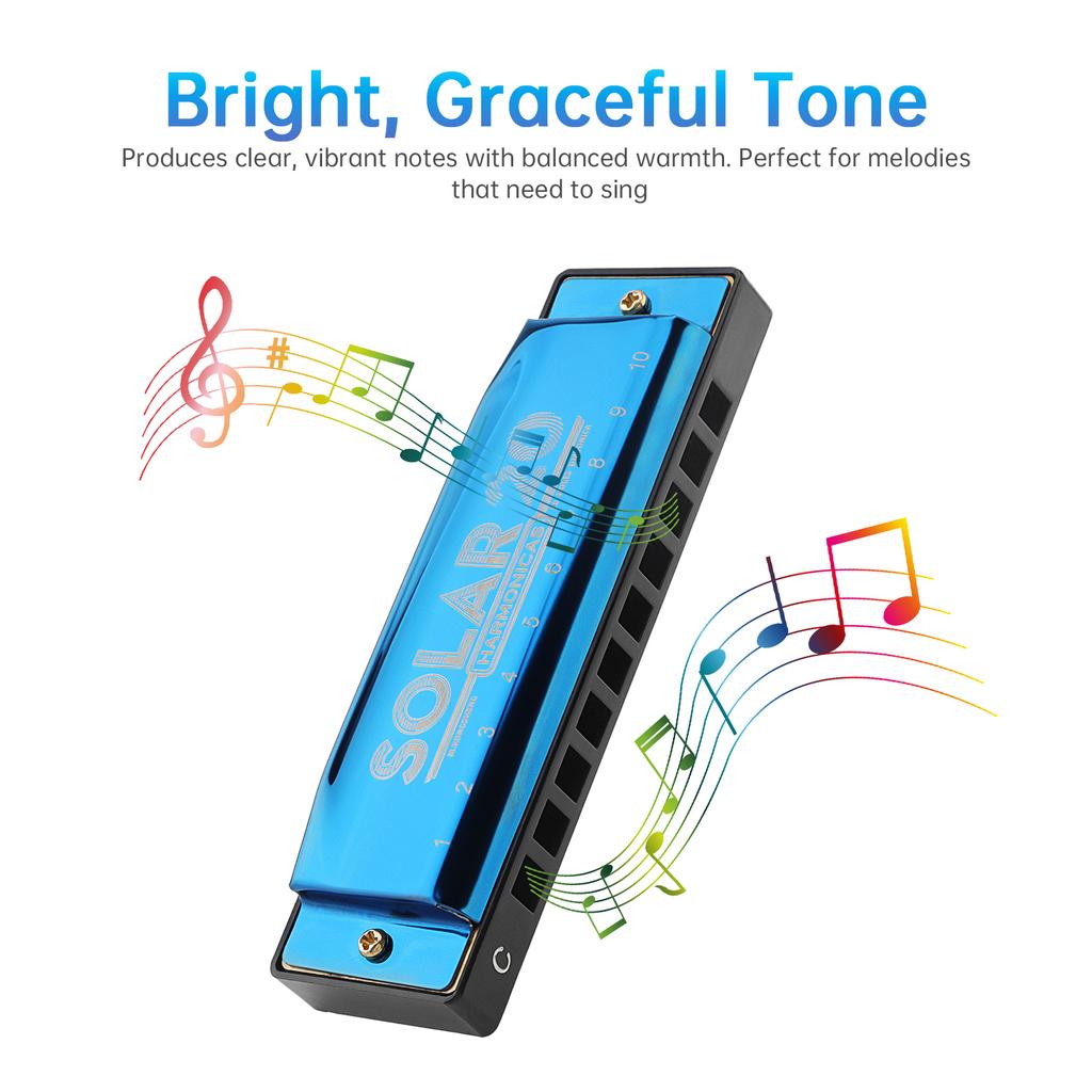 10 Holes KeyC Blues Harmonica Beginner Durabled Mouth Organ 20 Tunes Blue Musical Gifts